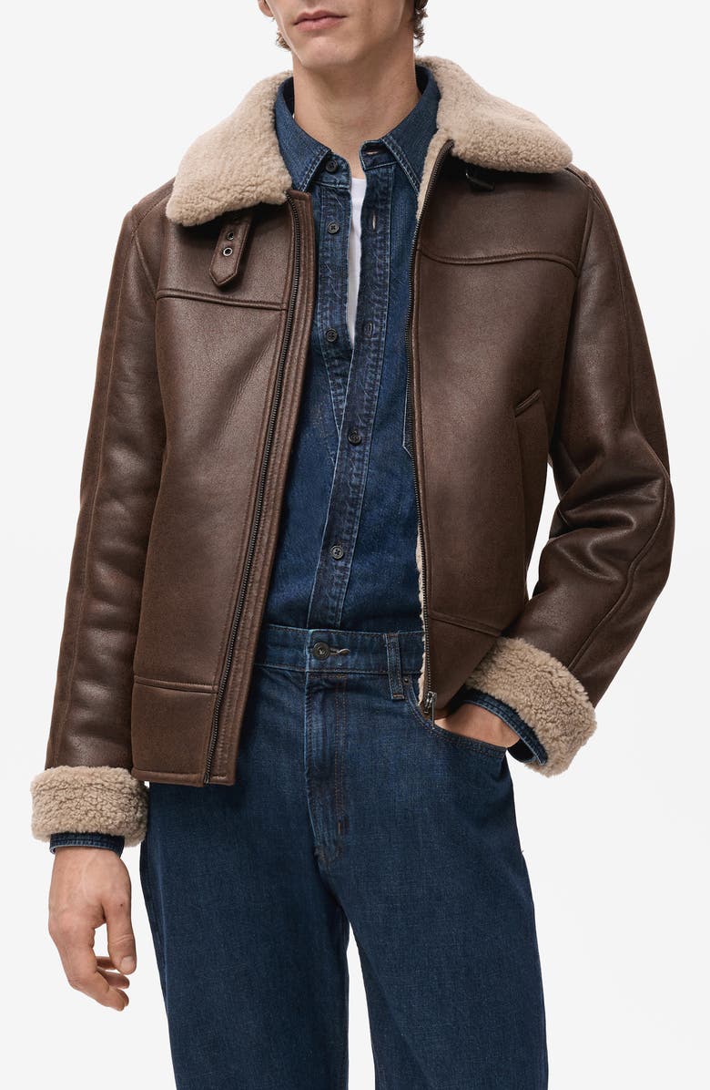 MANGO Faux Shearling Jacket, Main, color, Tobacco Brown