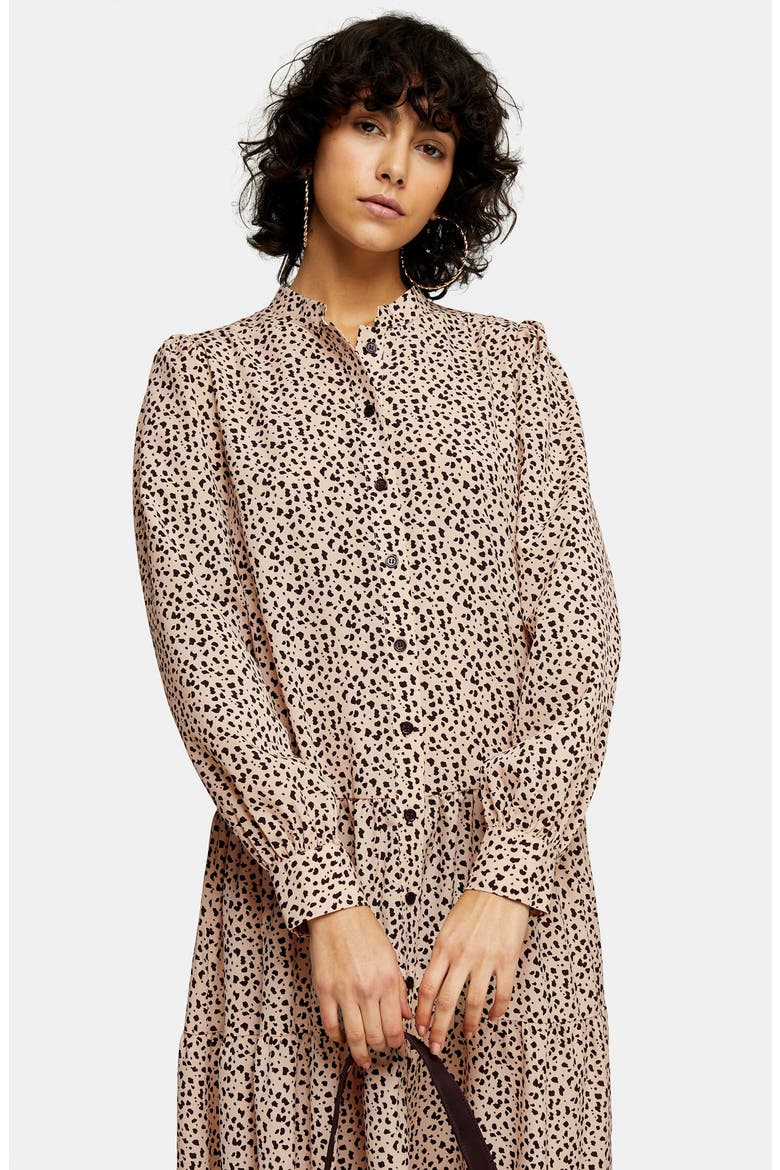 Spot Tiered Long Sleeve Maxi Shirtdress, Alternate, color, BLACK MULTI