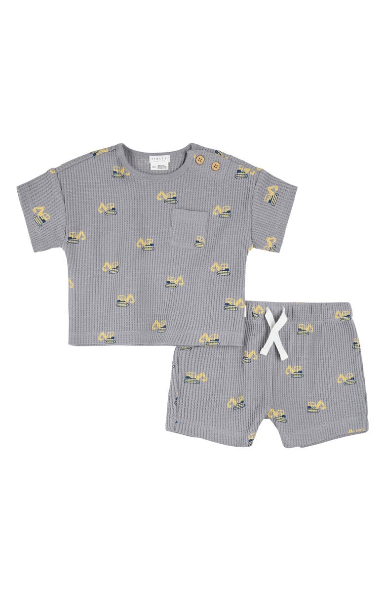 Petit Lem Digger Print T-Shirt & Shorts Set, Main, color, Medium Grey