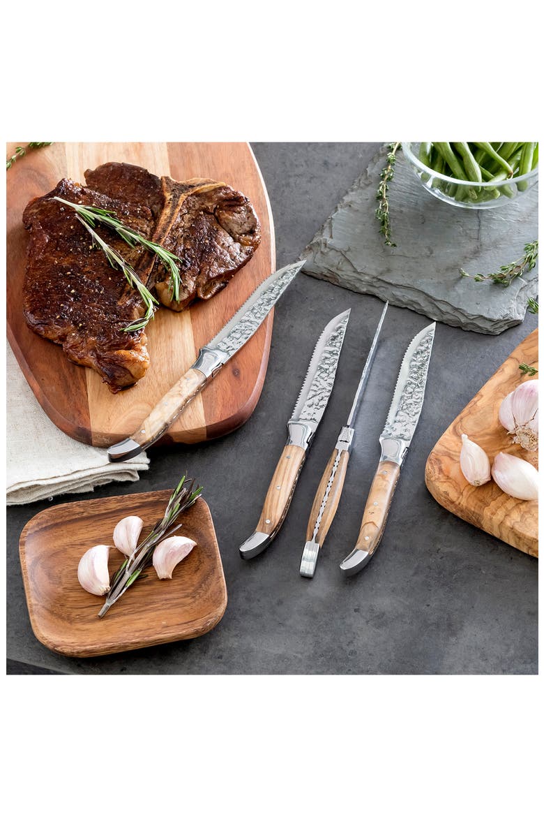 Set of 4 Laguiole Connoisseur BBQ Steak Knives, Alternate, color, OLIVEWOOD