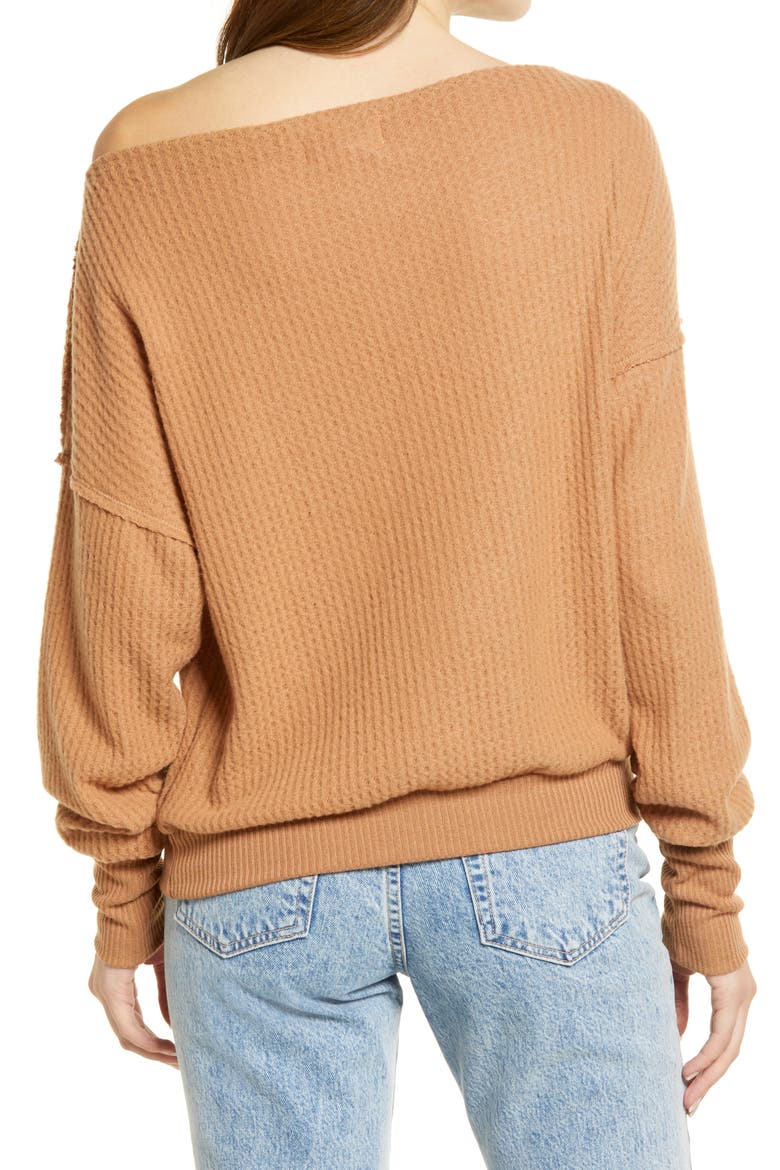 Off the Shoulder Thermal Knit Top, Alternate, color, TAN THRUSH
