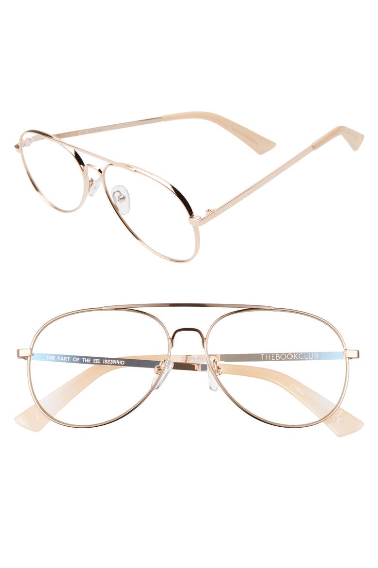 The Fart of the Eel 57mm Blue Light Blocking Reading Glasses, Main, color, ROSE GOLD