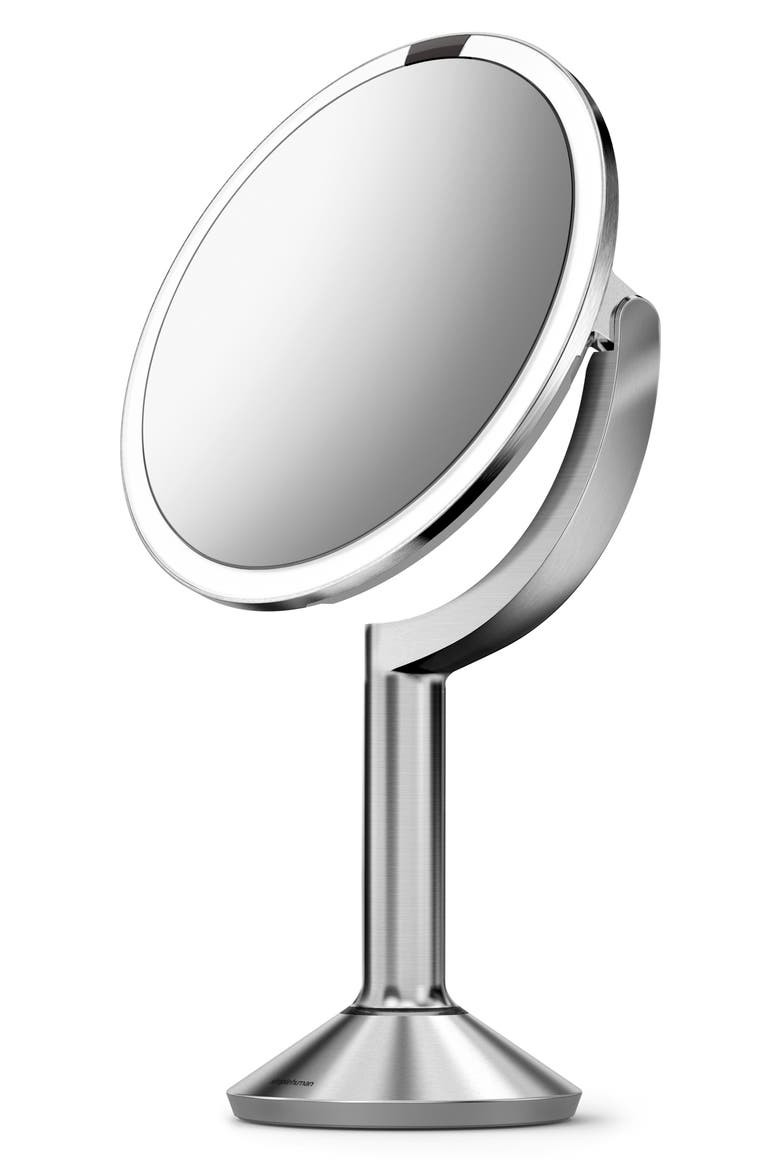 Trio Eight Inch Multi-Magnification Sensor Makeup Mirror, Alternate, color, BRUSHED STEEL