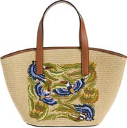 FARM Rio Small Embroidered Raffia Basket Tote