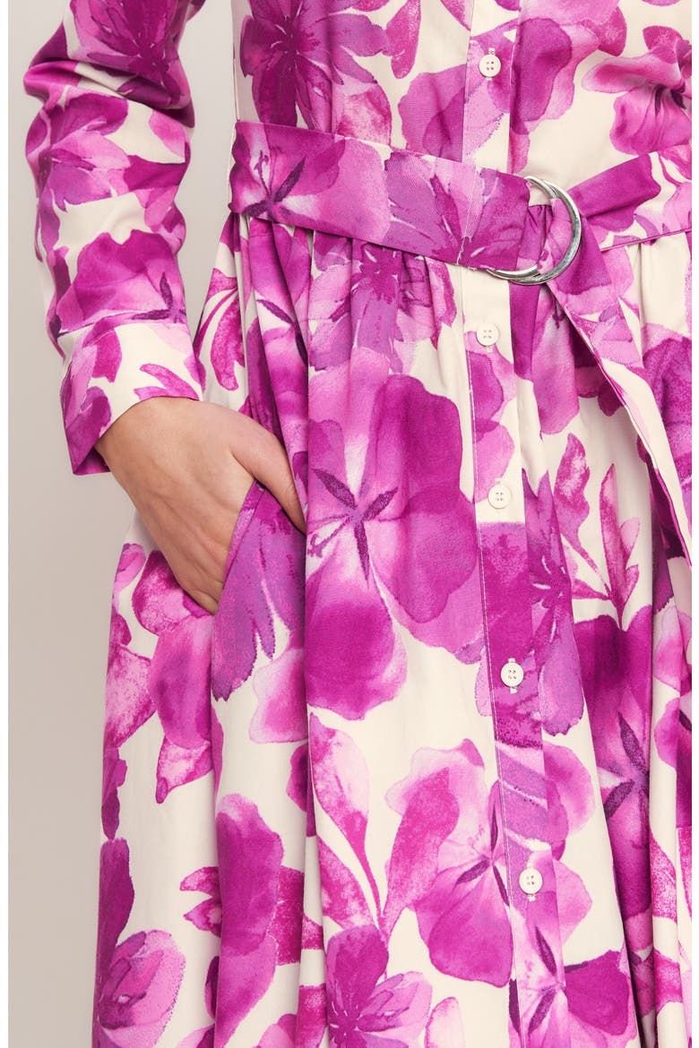 Floral Long Sleeve Midi Shirtdress, Alternate, color, IVORY FUCHSIA FLORAL