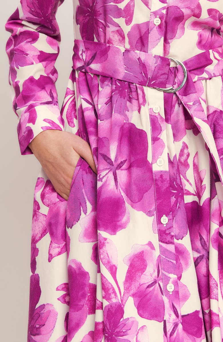 FLYING TOMATO Floral Long Sleeve Midi Shirtdress, Alternate, color, Ivory Fuchsia Floral