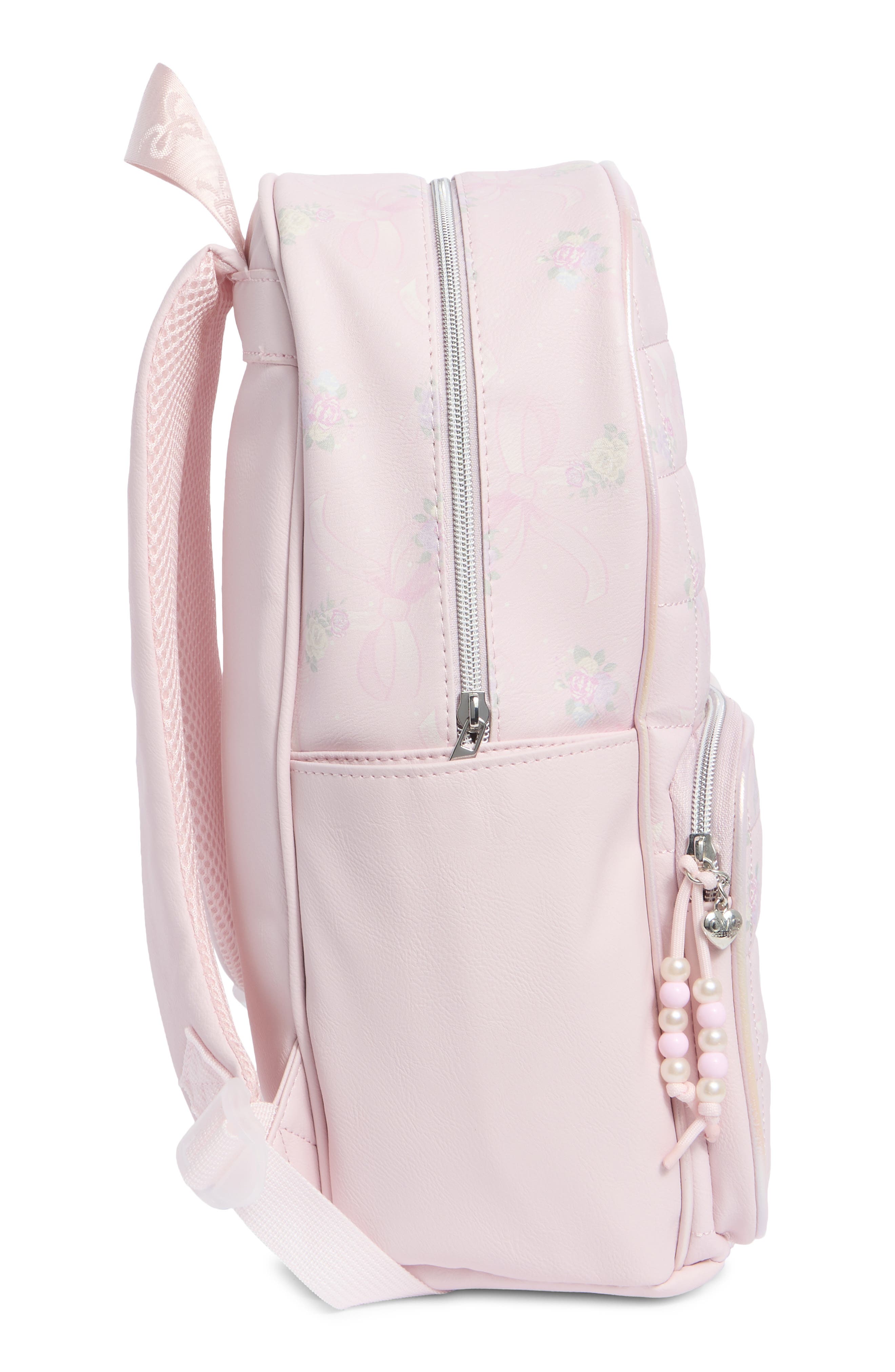 Large Bow Floral Quilted Backpack, Alternate, color, POWDER PINK