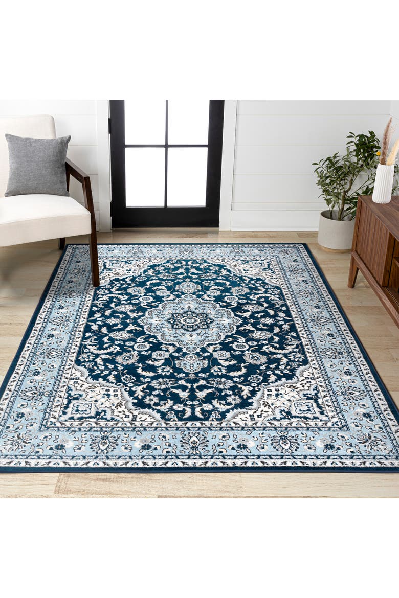 Palmette Modern Persian Floral Area Rug, Alternate, color, Navy/Blue