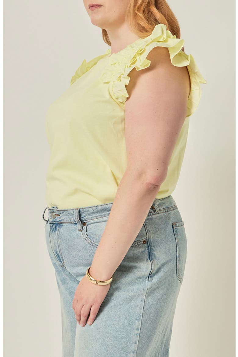 Mixed Media Ruffled Detail T-Shirt, Alternate, color, BUTTER YELLOW