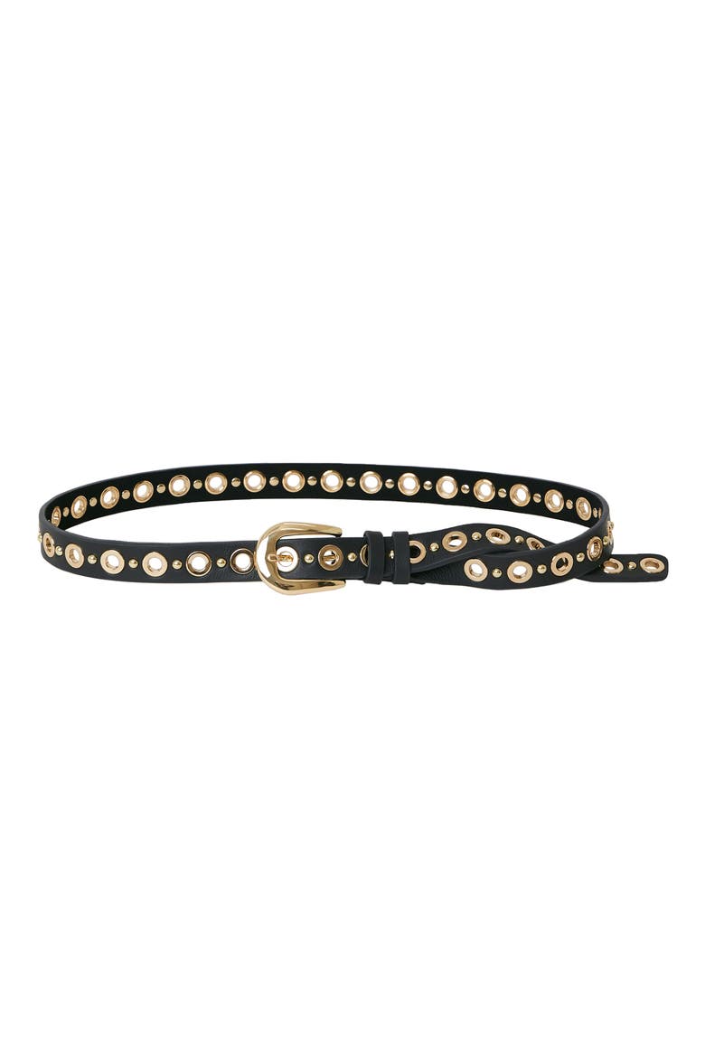 Lodyn Grommet Leather Belt, Main, color, BLACK GOLD