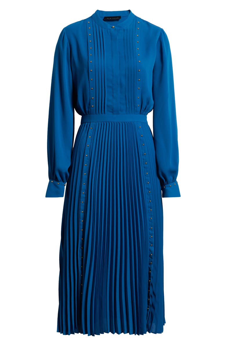 Elie Tahari The Alania Pleated Long Sleeve Midi Dress, Alternate, color, Blue Stone