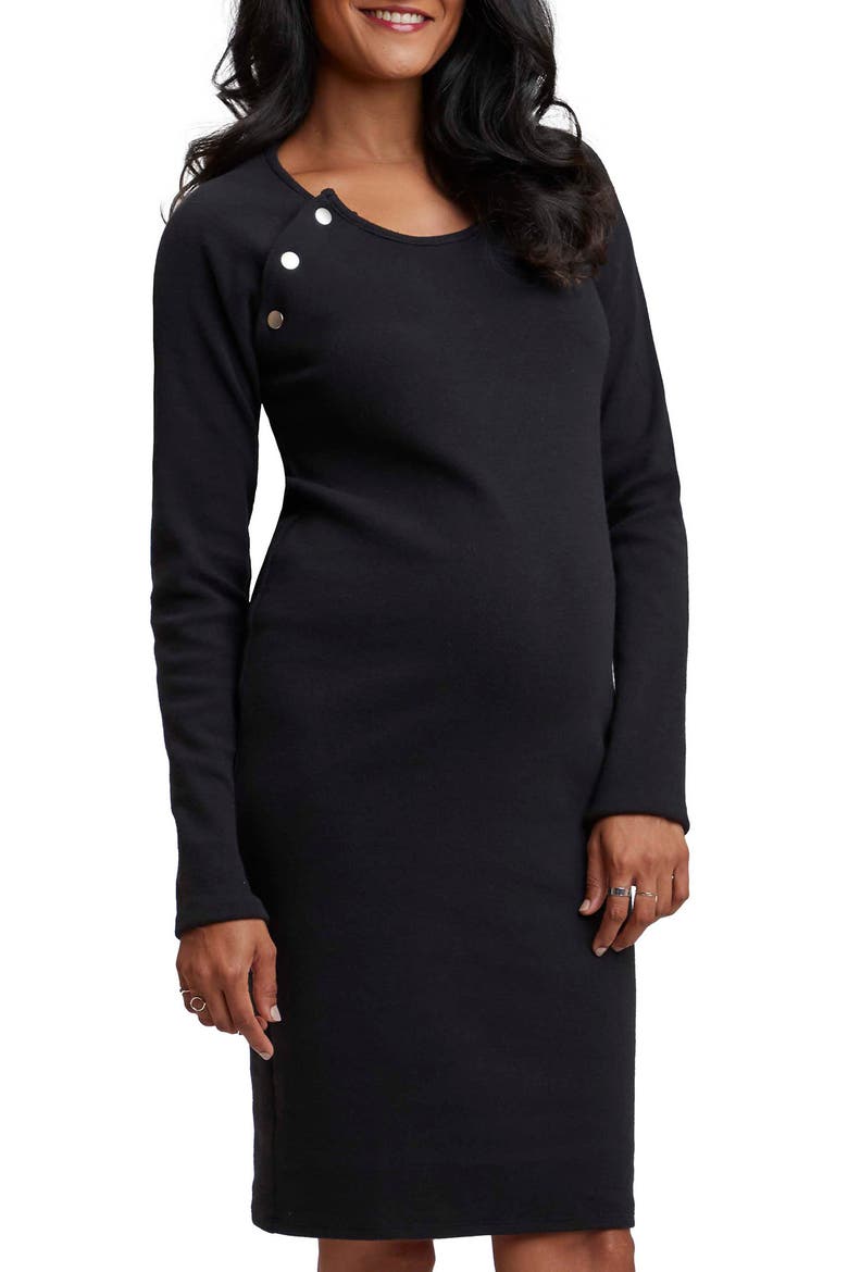 Long Sleeve Maternity/Nursing Dress, Main, color, BLACK