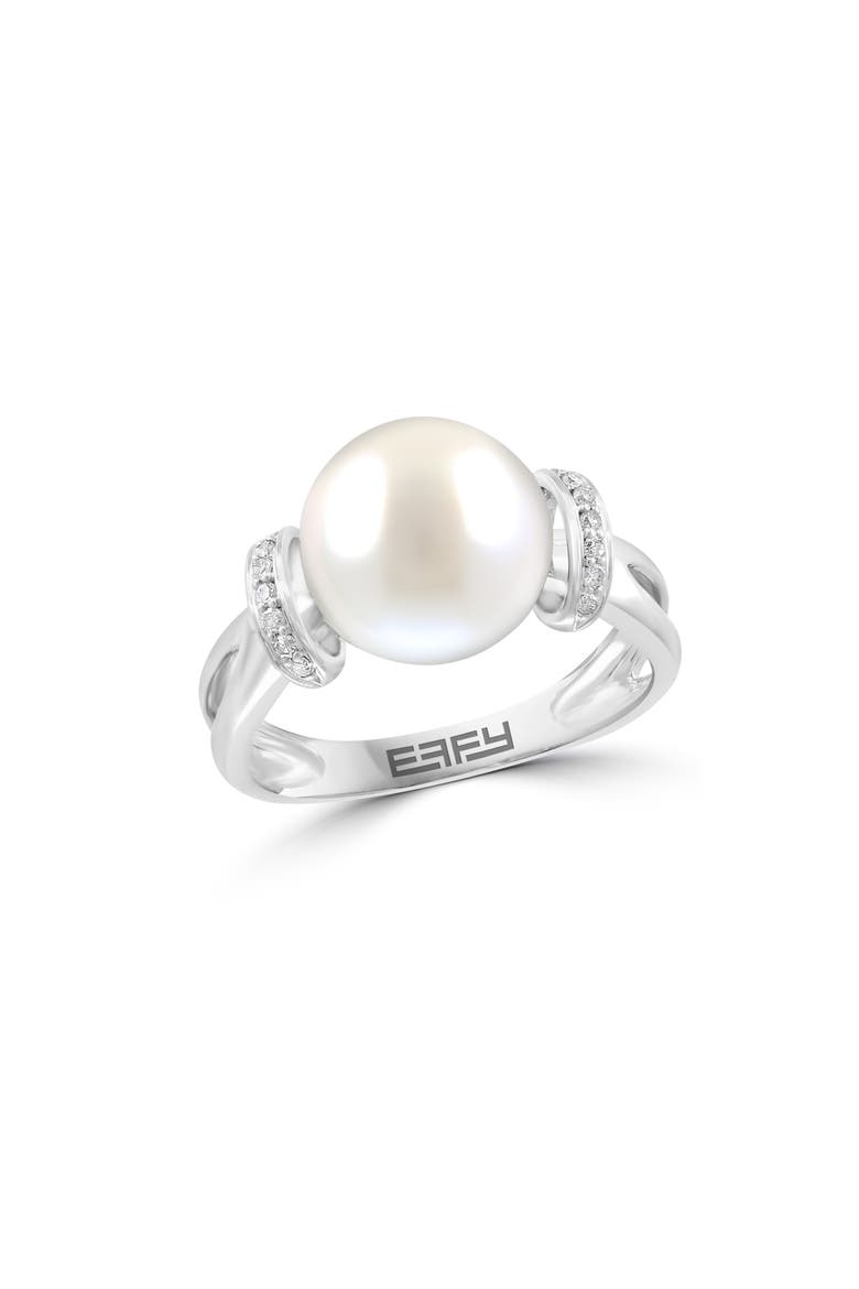 Diamond & Cultured Pearl Ring, Main, color, WHITE