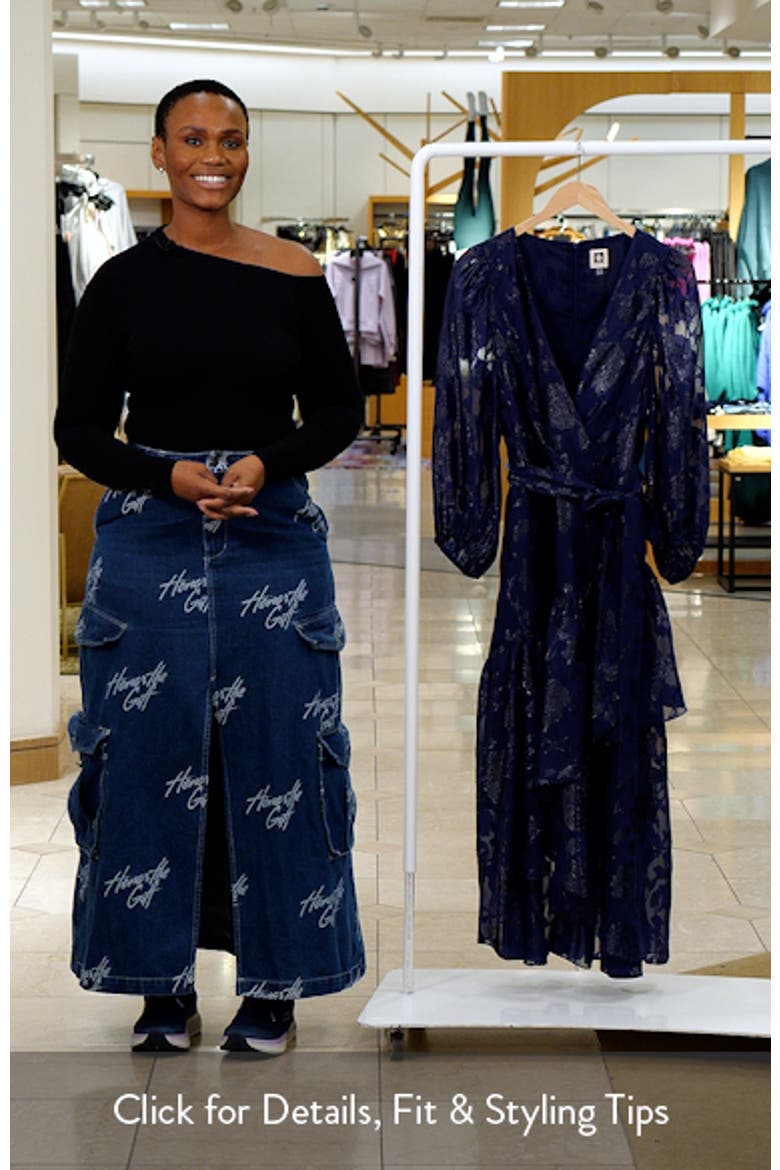 Metallic Long Sleeve High-Low Wrap Dress video