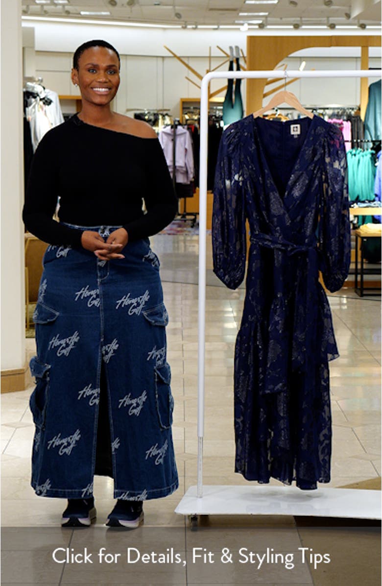 Metallic Long Sleeve High-Low Wrap Dress, sales video thumbnail