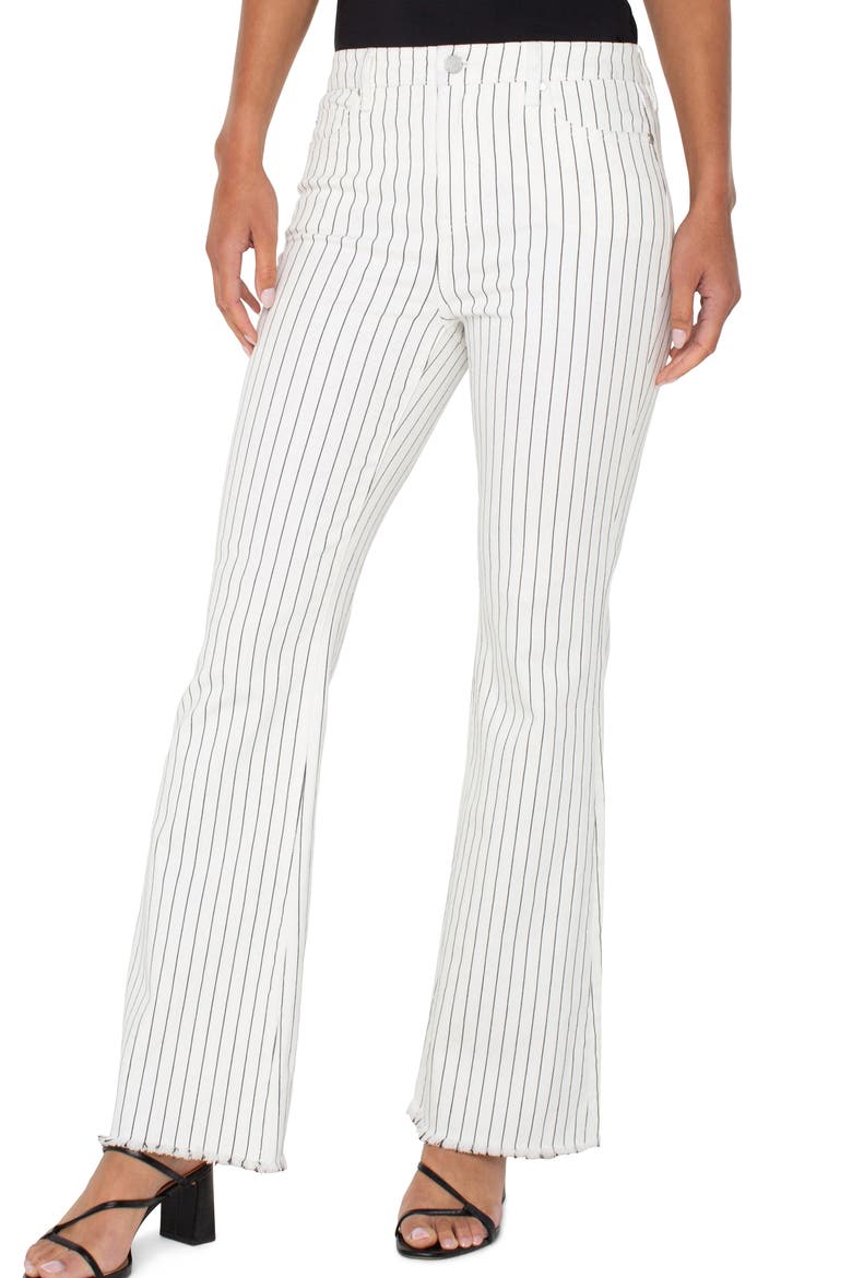Hannah Pinstripe Frayed Flare Jeans, Alternate, color, WHITE BLACK PINSTRIPE