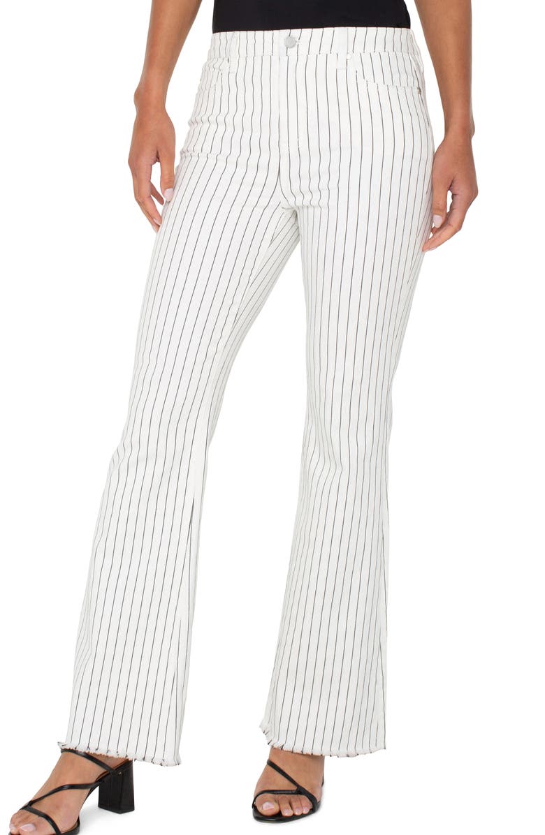 Liverpool Los Angeles Hannah Pinstripe Frayed Flare Jeans, Alternate, color, White Black Pinstripe