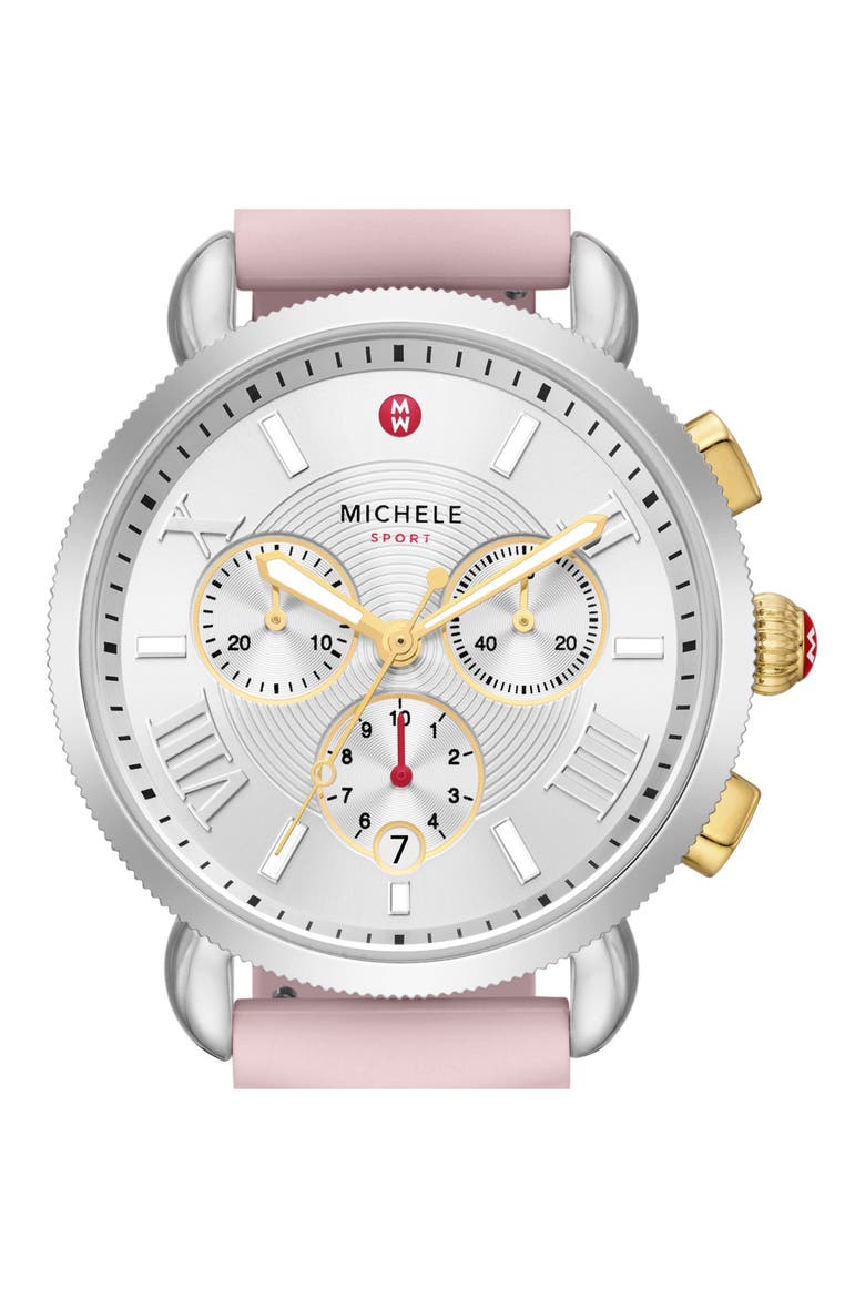 Sporty Sport Sail Chronograph Watch Head With Silicone Strap, 38mm, Alternate, color, PINK
