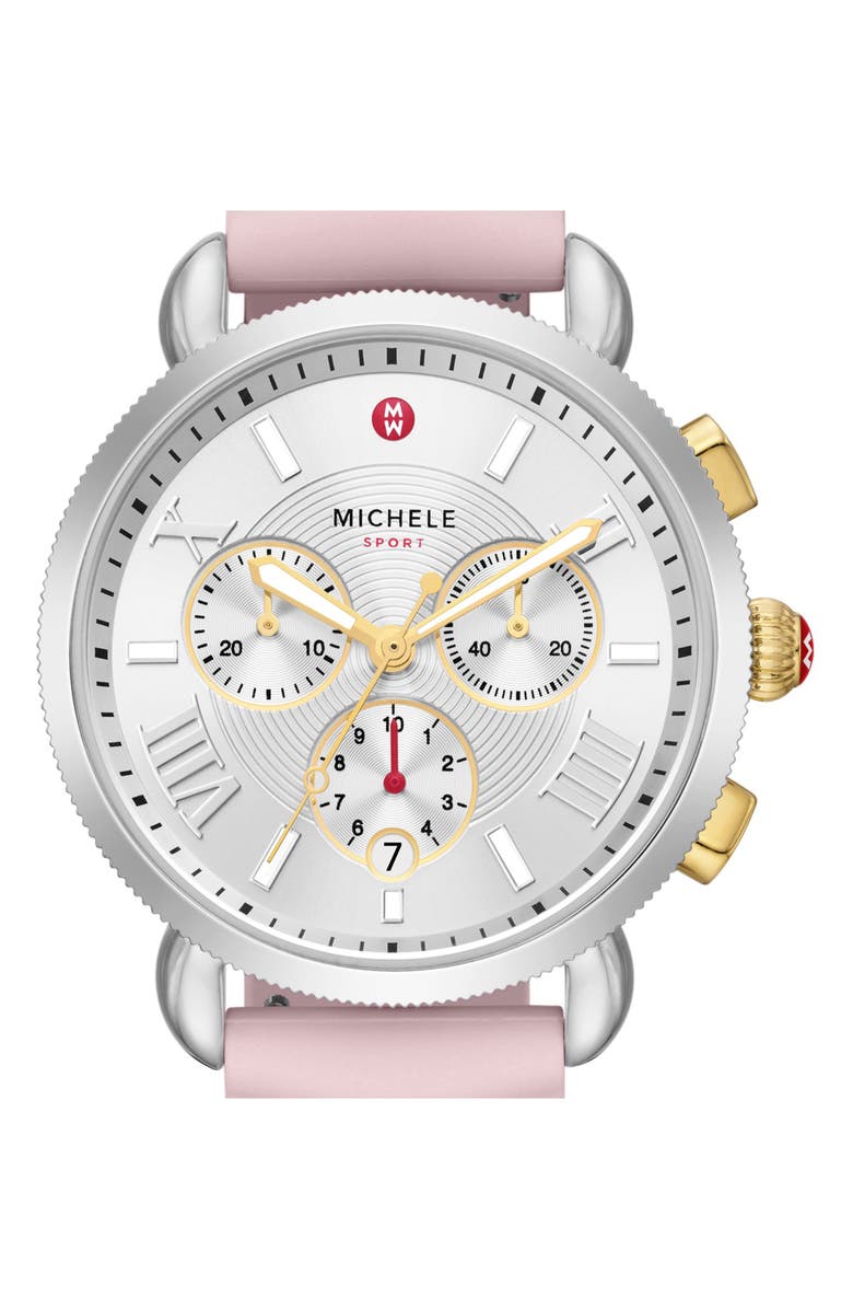 MICHELE Sporty Sport Sail Chronograph Watch Head With Silicone Strap, 38mm, Alternate, color, 