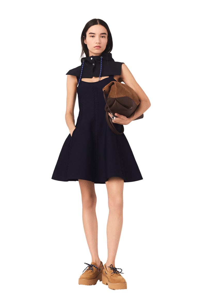 maje Mini knitted babydoll dress, Main, color, Navy