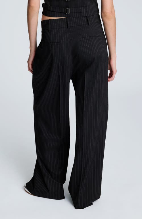 Kenneth Cole High Waist Pinstripe Wide Leg Pants In Black