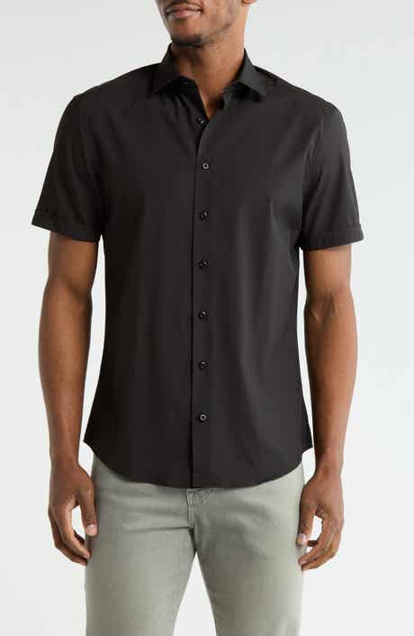 SOUL OF LONDON Microfiber Stretch Short Sleeve Button-Down Shirt