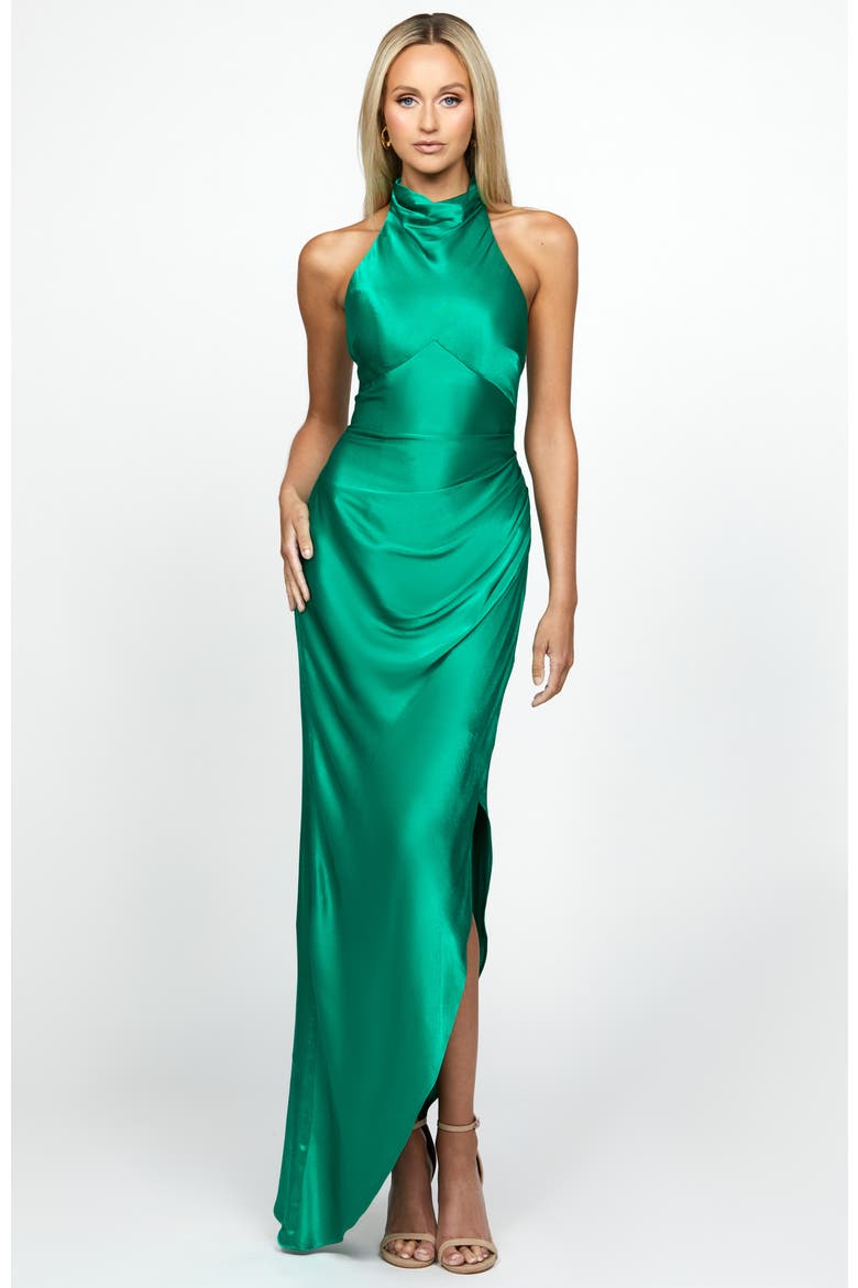 Aaliyah High Neck Cowl Gown, Alternate, color, GREEN