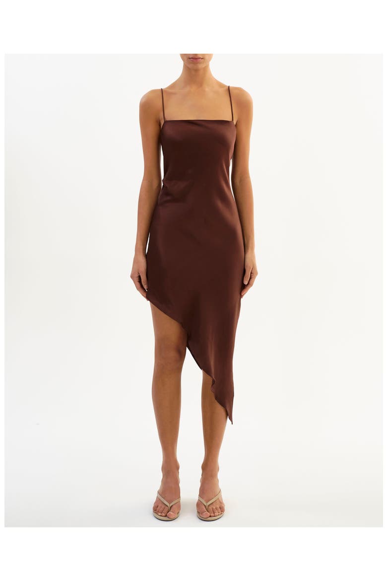 Ashley | Asymmetrical Satin Dress, Main, color, Brown