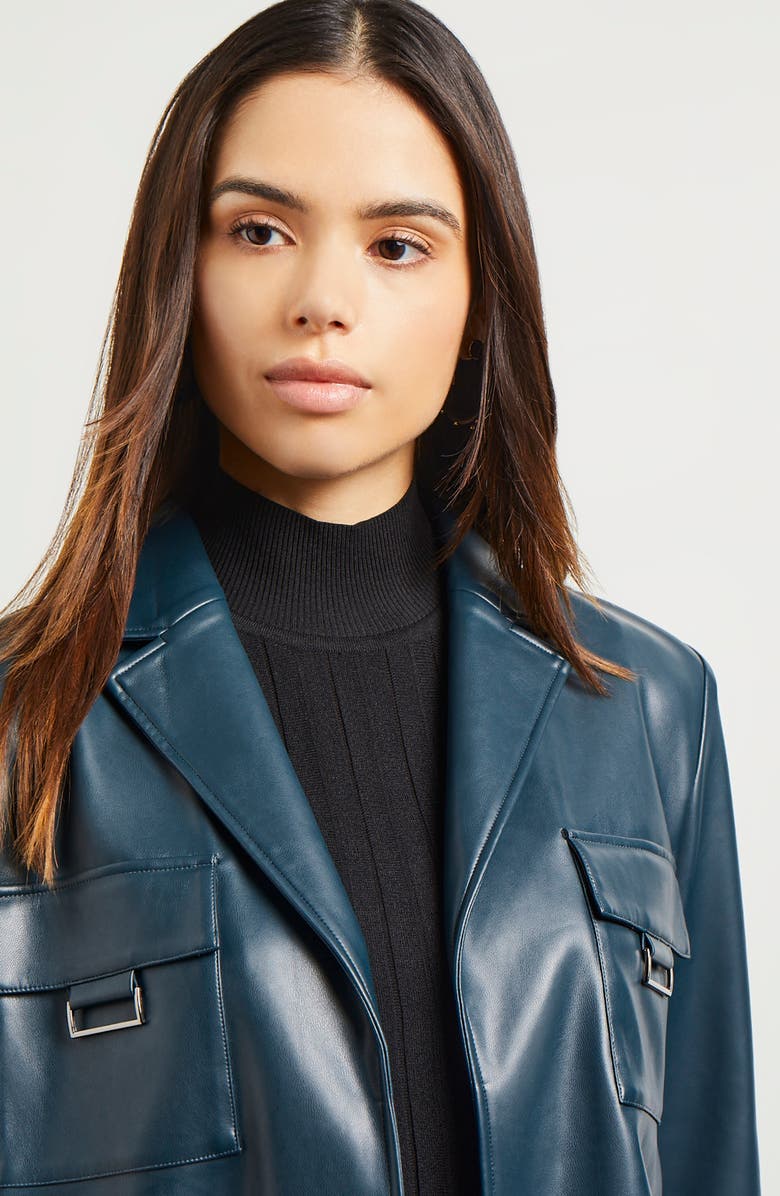 Misook Faux Leather Crop Blazer, Alternate, color, 