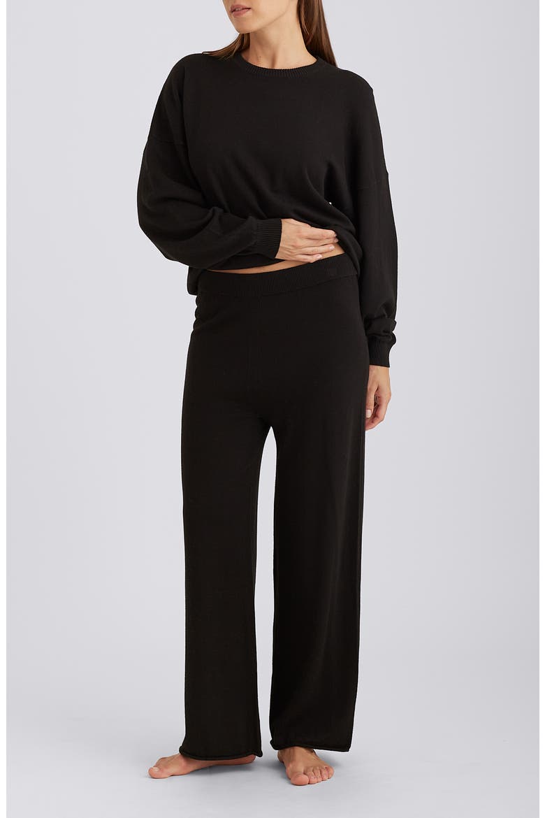 Cotton & Cashmere Crewneck Pajama Top, Alternate, color, BLACK