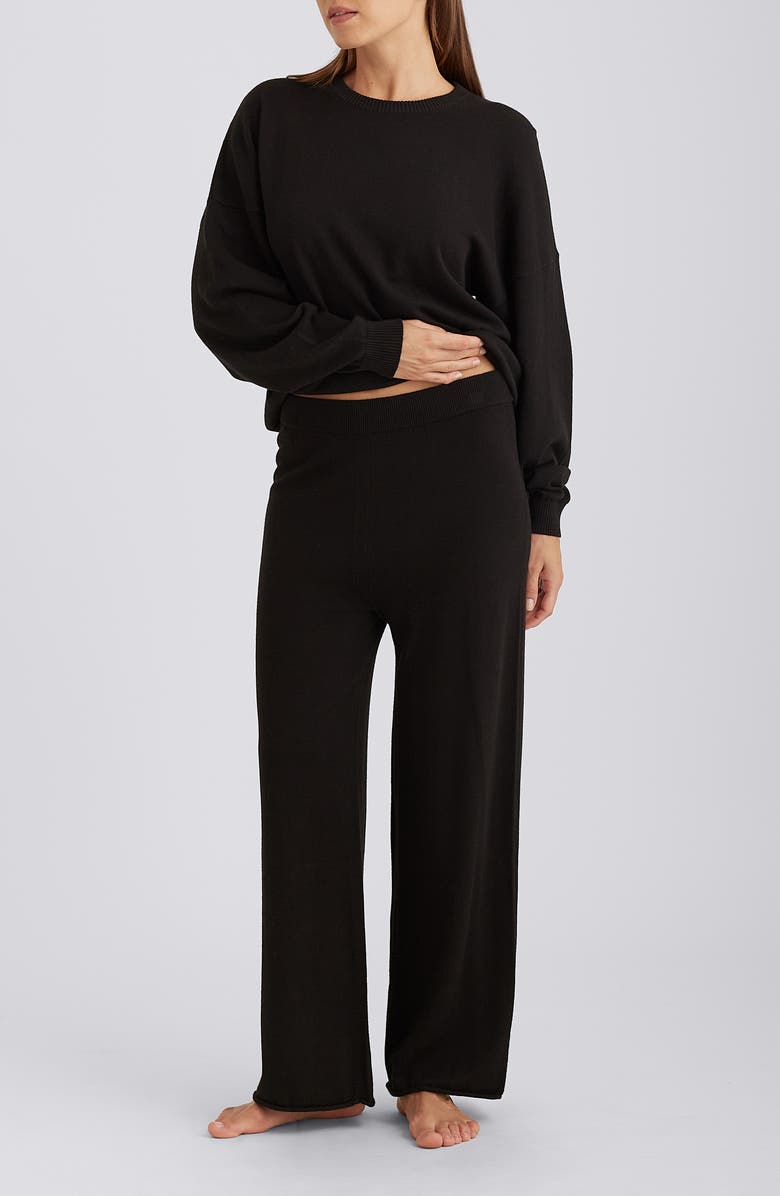 Papinelle Cotton & Cashmere Crewneck Pajama Top, Alternate, color, Black