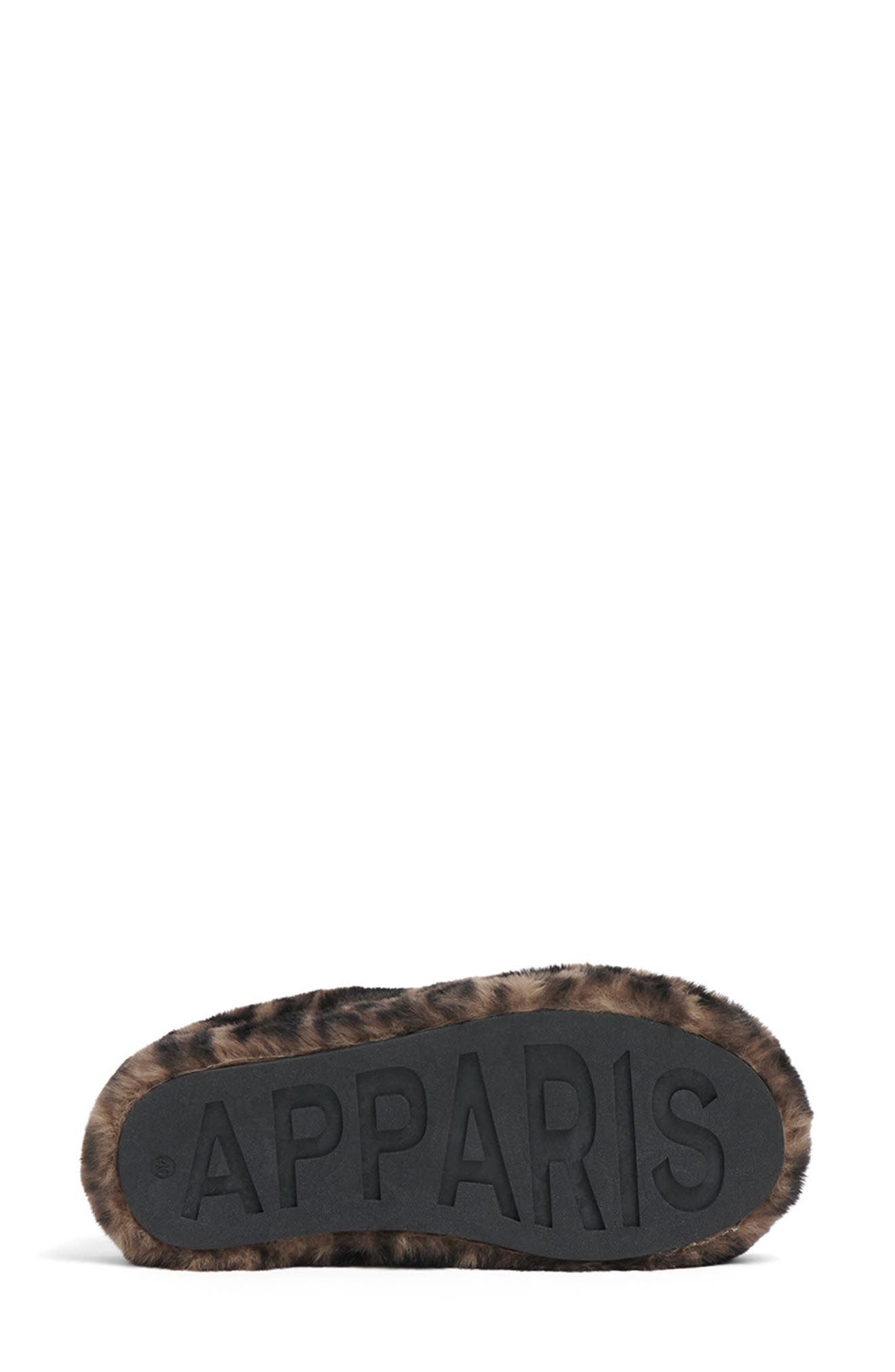 Apparis Misha Leopard Print Faux Fur Slipper, Alternate, color, Dark Leopard