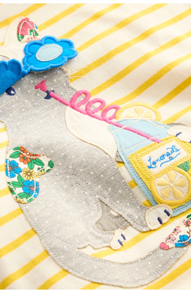 Mini Boden Kids' Stripe Kitty Appliqué Lift the Flap Cotton Graphic T-Shirt, Alternate, color, Pineapple Yellow / Ivory Cat