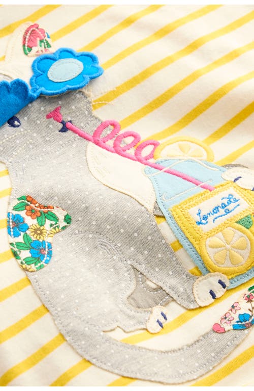 Mini Boden Kids' Stripe Kitty Appliqué Lift The Flap Cotton Graphic T-shirt In Pineapple Yellow/ivory Cat