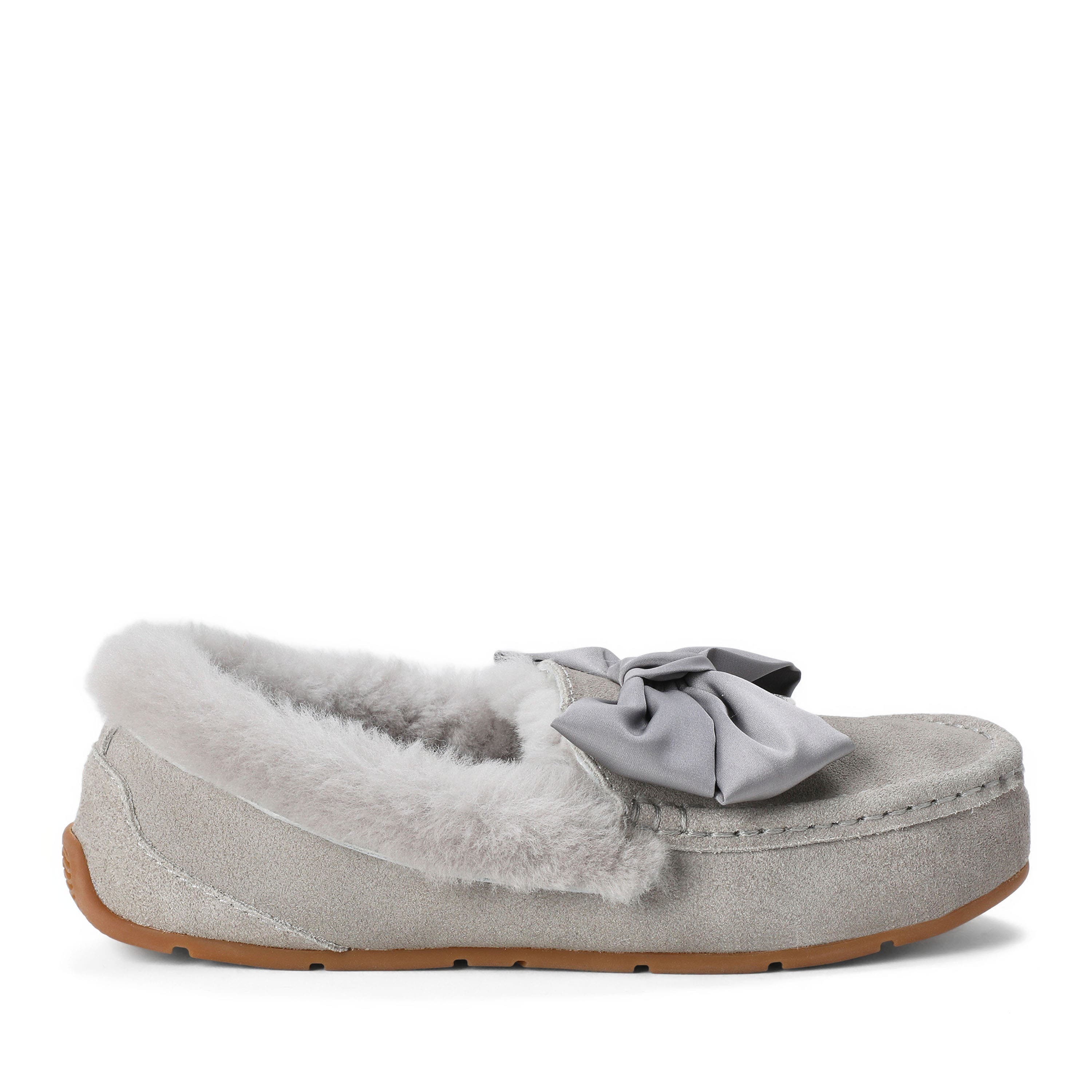 Fireside Mel Dream Bow Moccasin Slippers, Alternate, color, Smoke