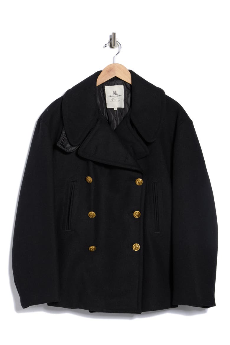Oversize Wool Blend Peacoat, Alternate, color, BLACK