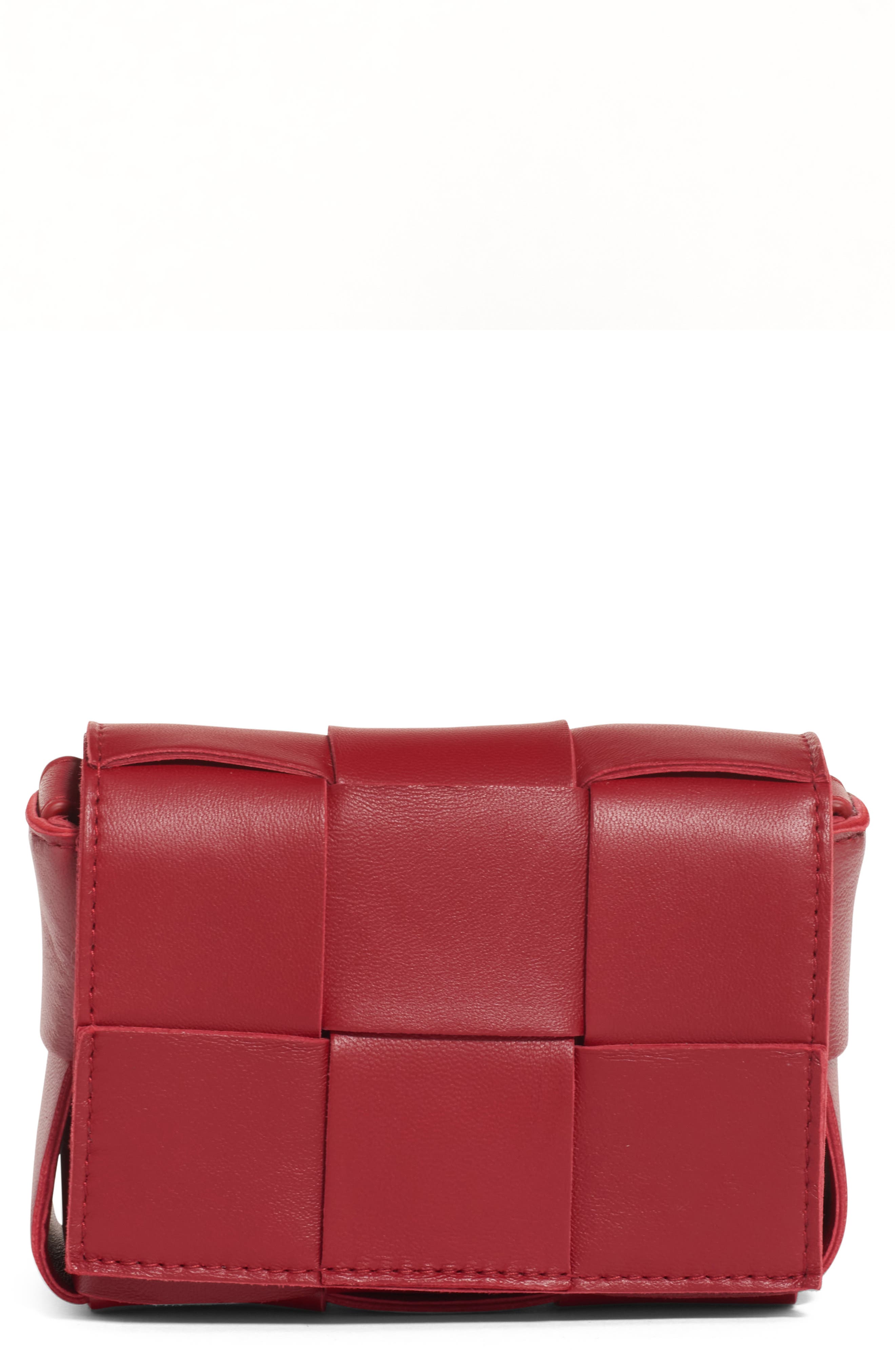 Mini Cassette Intrecciato Leather Crossbody Bag, Main, color, DARK RED GOLD