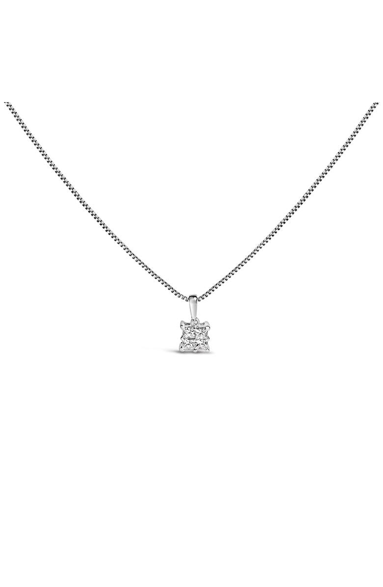Haus of Brilliance Sterling Silver 1/4 Cttw Princess Cut Diamond 4 Stone Pendant Necklace, Main, color, Silver