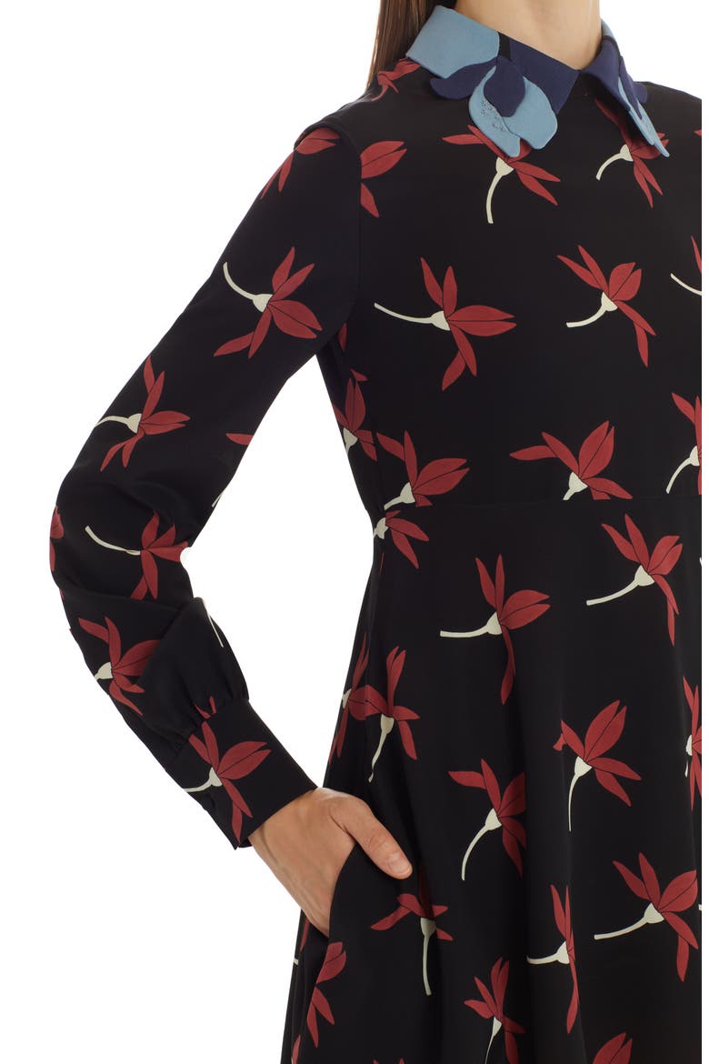 Fairy Flowers Print Long Sleeve Silk Minidress, Alternate, color, NERO MULTICOLOR K92