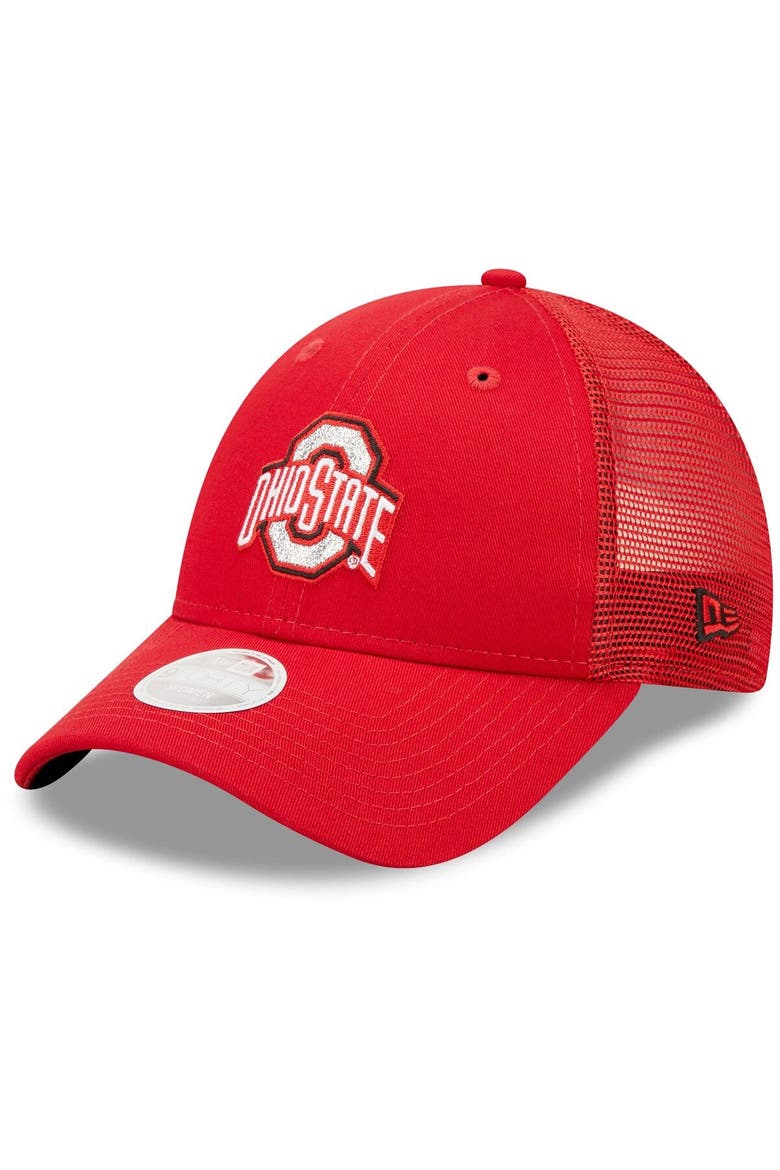 Women's New Era Red Ohio State Buckeyes 9FORTY Logo Spark Trucker Snapback Hat, Main, color, Red