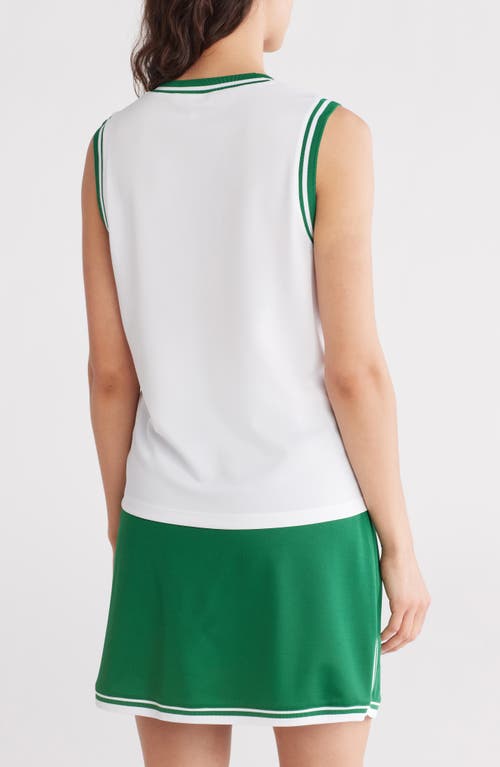 Nanette Lepore Play Sport Tech Split Neck Tank In Bright White/verdant Green