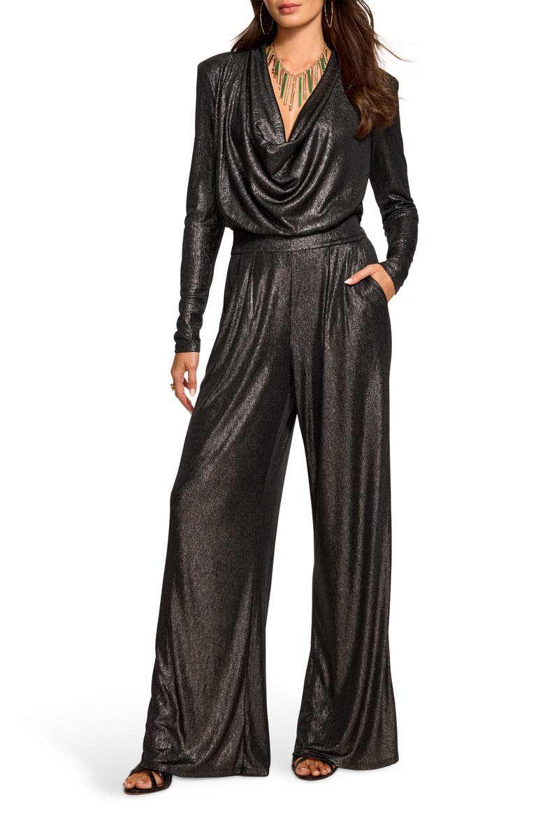 Eden Cowl Neck Long Sleeve Jumpsuit, Main, color, GUNMETAL