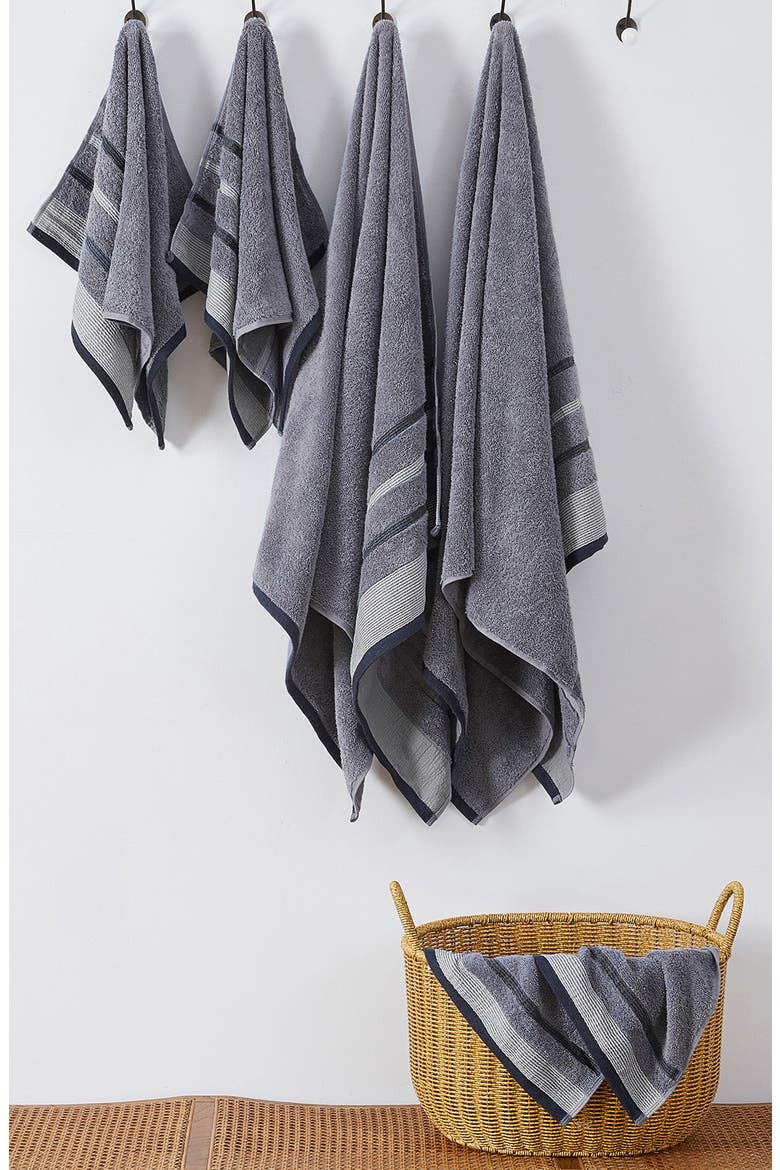 Luxurious Cotton 4-Pack Decorative Bath Towel Set, Alternate, color, CHAMBRAY BLUE / WHITE