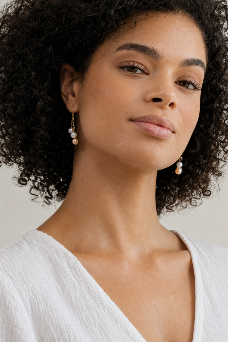 14K Gold Freshwater Multicolor Pearl Dangling Cluster Earrings, Alternate, color, Yellow Gold