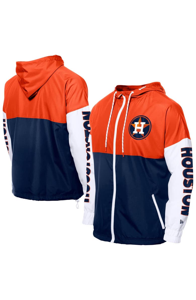 New Era Men's New Era Navy/Orange Houston Astros Color Block Full-Zip Hoodie Windbreaker, Alternate, color, Navy