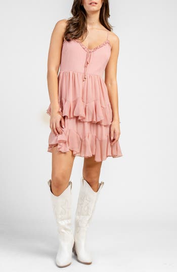 Beivy Yoryu Chiffon Tiered Minidress In Pink