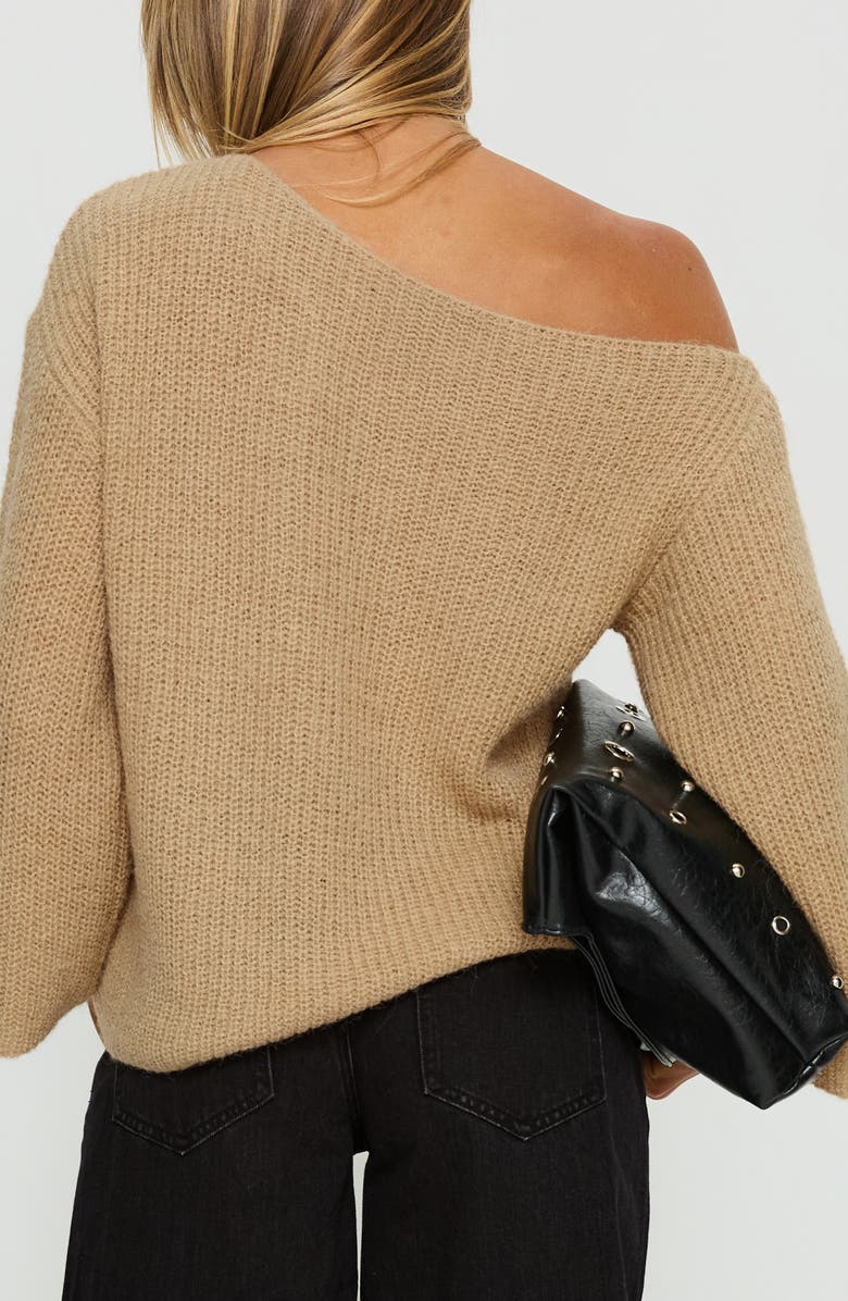 Princess Polly Delyn Off the Shoulder Sweater, Alternate, color, Camel