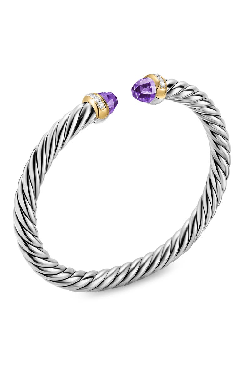 Cable Flex Bracelet in Sterling Silver with 14K Gold, Prasiolite & Diamonds, 6mm, Alternate, color, AMETHYST