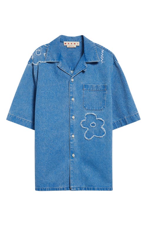 Shop Marni Dillies Patch Denim Camp Shirt In Cobalt