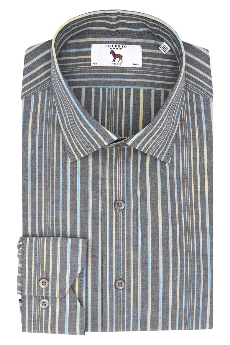 Men's Trim Fit Stripe Dress Shirt, Main, color, MOCHA